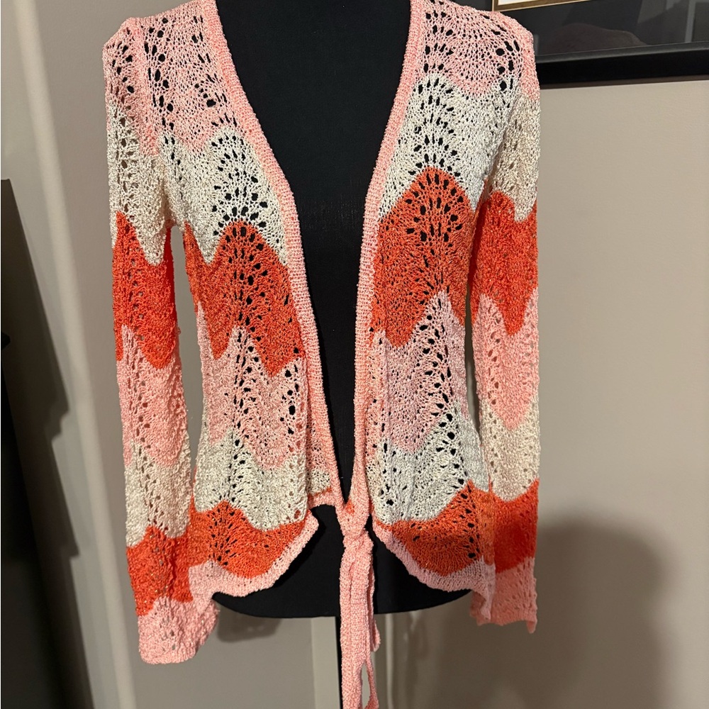Arden B Pink and Orange Chevron Cardigan